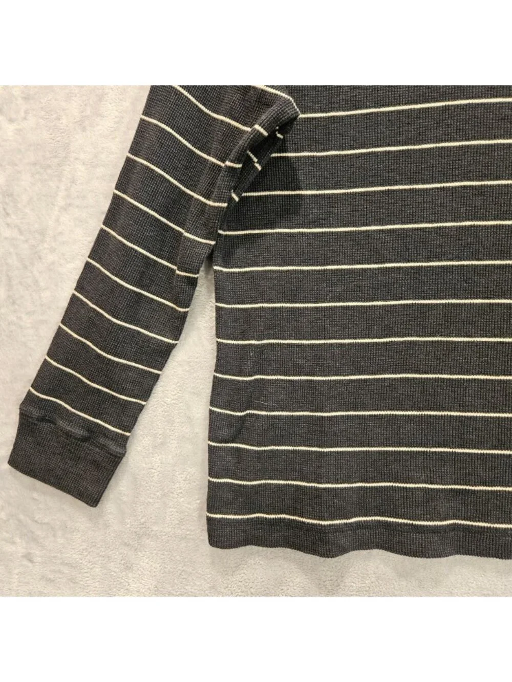 Banana Republic Pullover Mens XL Black White Stripe waffle knit crew neck casual
